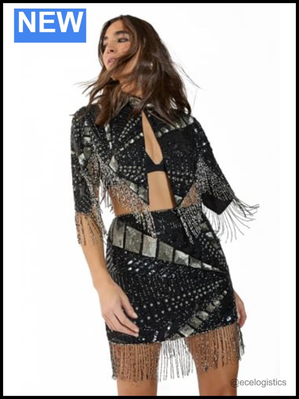 Hand Embellished Panelled Tassel Mini Skirt 100% Polyester